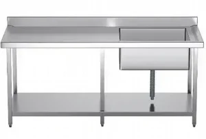 שולחן עבודה מנירוסטה כולל מדף תחתון + כיור שמאל - אורך 160 שולחן עבודה מנירוסטה כולל מדף תחתון + כיור שמאל - אורך 160